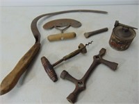 Old Sickle, Wine Opener, Oil Can and More Tools