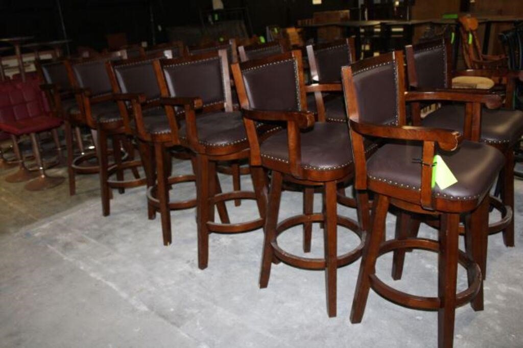 (6) Wood Swivel Bar Chairs