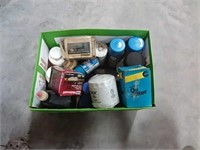 assortment of filters, oil, chain lube
