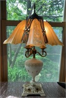 Antique Early Electric Glass & Metal Table Lamp