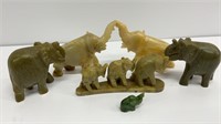 6 alabaster carved elephant figurines