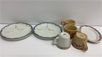 2 Grill plates (3 section plates), (4) coffee cups