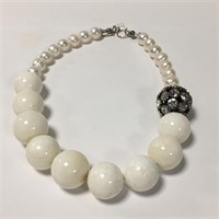 White Coral, Pearl And Rhinestone Necklace