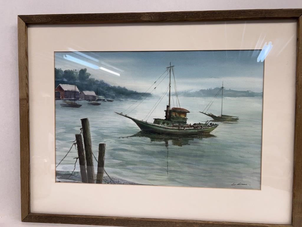 Harbor watercolor signed Lee MULDOOR 19" x 25"