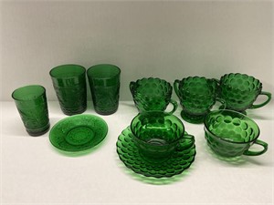 VTG Forest Green, Bubble Pattern Cups & Saucer