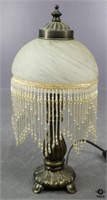 Metal Lamp w/Beaded Satin Glass Shade