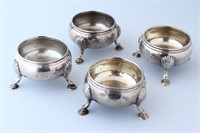Set Four Victorian Sterling Silver Cauldron Salts,