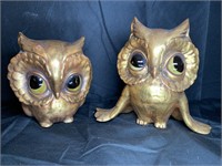 Gilded Mid Century Owls signed Anthony USA