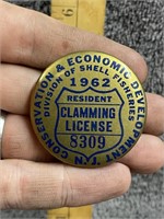 1962 New Jersey Clamming License Pinback