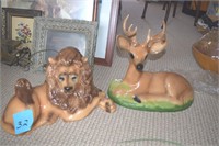 Large ceramic lion and deer