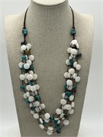 Sterling Silver MOP & Turquoise Leather Necklace