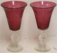 PAIR OF EARLY 20TH C PAIRPOINT CHALICE VASES,