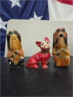 Vintage Handmade Chalkware Dog Lot of 3