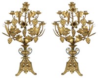 Brass Grape Design Candelabras - Pair