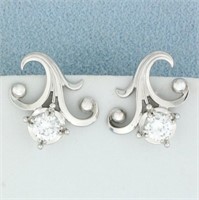 Diamond Fleur De Lis Screw Back Earrings in 18K Wh