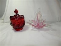 Fenton Ruby Amberina Bowl & Art Glass Basket