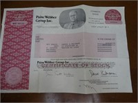 Paine Weber Stock Cert Seven Shares 8/27/86