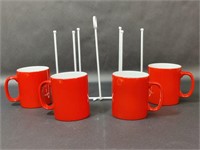 Vintage Staffordshire Red Mugs with Stand