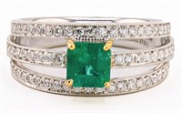 0.70CT EMERALD & 0.48CTW DIAMOND 18K GOLD RING