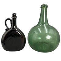 Antique Blown Glass Bottles, Onion Wine, Amber