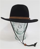 Large Black Wool Fedora Hat, Leather Hat Band