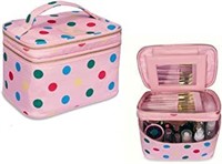 Eudora Makeup Travel Bag, Pink With Polka Dots