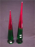 Two glass tree toppers in red shading to green,