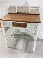 White Wicker And Wood Desk / Vanity