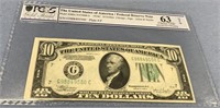 1934 C $10 Federal reserve bill 63 UNC by PCGS