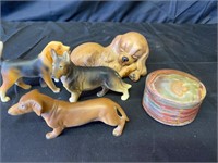 Agate Lidded Bowl & Japan Dog Figurines