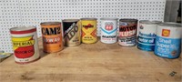8 vintage oil cans w/ oil, Phillips 66 ,Amoco