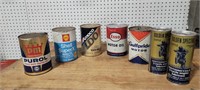 7 vintage oil cans shell and others w/product