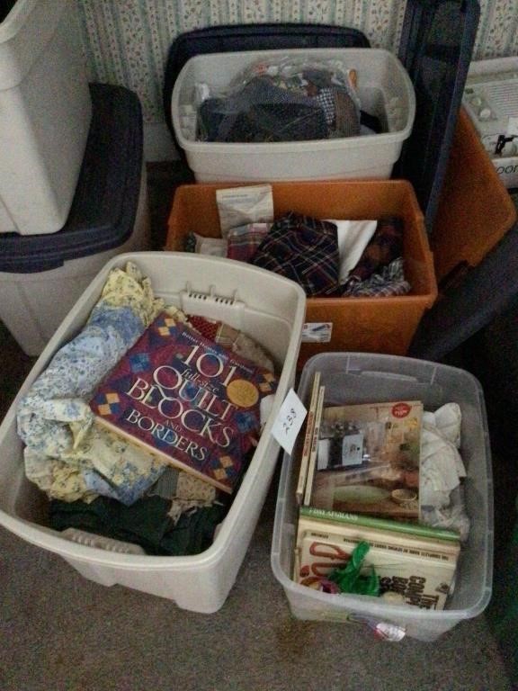 4 totes of quilting fabric sewing plus books