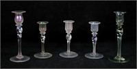 5 Steuben Art Glass Candlesticks