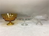 Amber Glass Bowl & Clear Glass Cake Stands