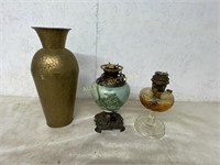 OIL LAMPS   AND  METAL VASE