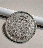 1955 Canada Silver 50 Cent Coin