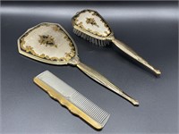 Vintage vanity brush mirror & comb set
