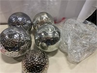Lot of Silver Decor Glass & Wire Balls