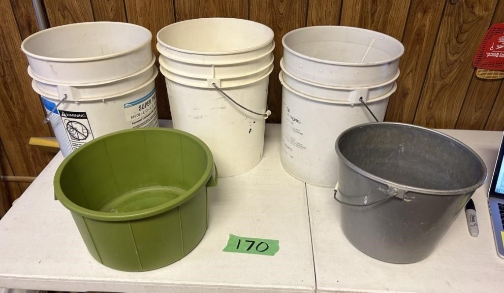 3 5 Gallon Buckets and 2 small pails