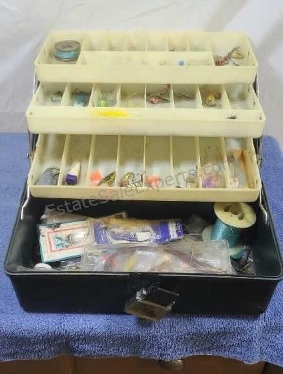Sears fishing tackle box with contents.