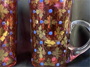 2 Cranberry Glass Lidded Tea Mugs