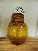 Amber Glass Designed Jar w/ Lid