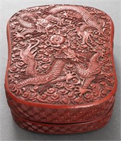 Chinese Carved Cinnabar Lacquer Box w Dragons