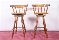 Colonial Style Wooden Padded Bar Stools