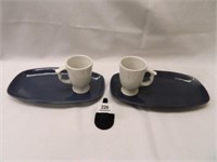 Frankoma Navy Trays-(2) 6P; White Mugs-(2)-IP
