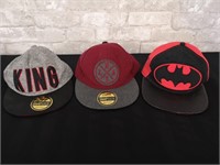 Urban kids snapback hats and Batman hat.