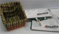 BASKET W/(2) ALITALIA ITALY AIRLINE TRAVEL BAGS.