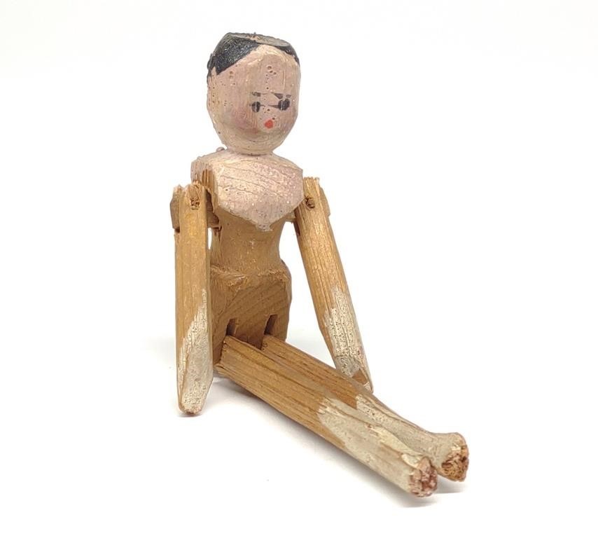 4.5" Antique 19th c. Peg Wooden Doll