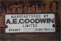 A.E.Goodwin Ltd Sydney Manufacturers Plate